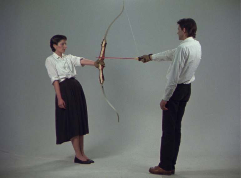 Ulay / Marina Abramović: "Rest Energy", performance for video (4 minutes). ROSC' 80, Dublin 1980.