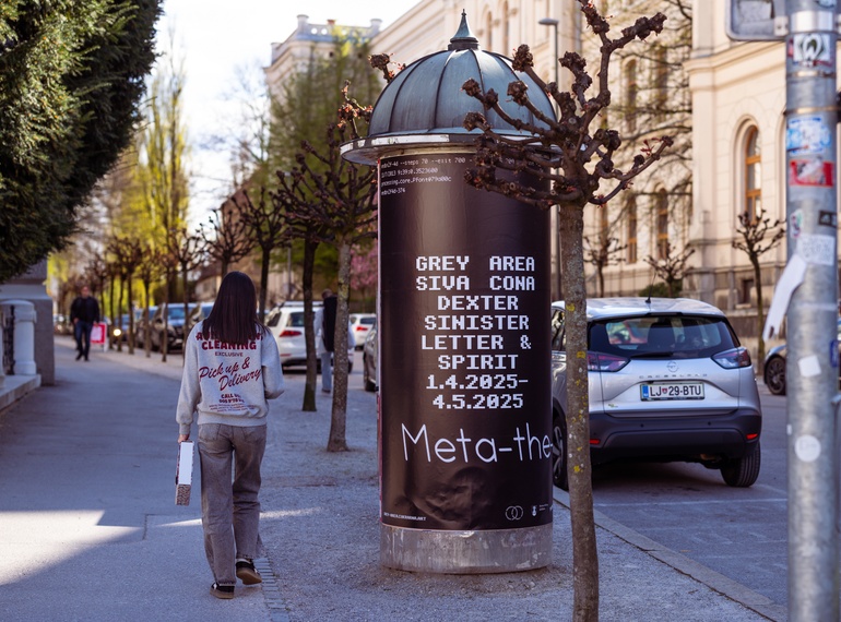 Poster for Dexter Sinister: “LETTER & SPIRIT” as part of the project “Grey Area” at Cukrarna Gallery (MGML/SLO), April 2025.