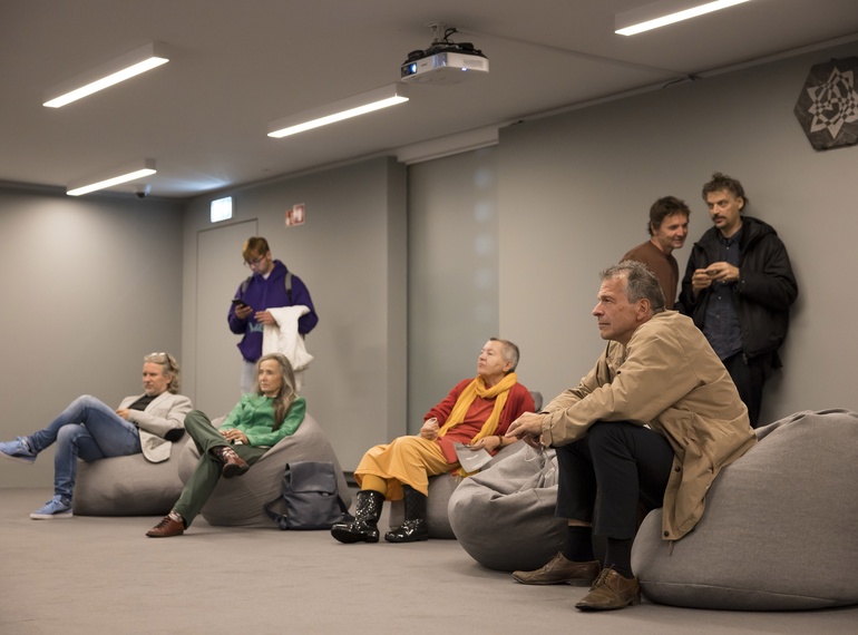 Opening of "Grey Area" at the Indigo Festival 2024 in the mezzanine of Cukrarna Gallery (MGML/SLO), 2 October 2024.