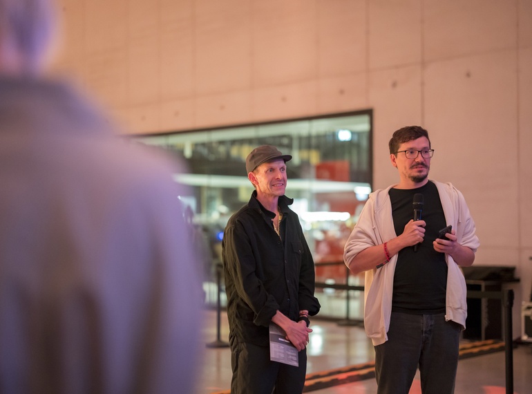 Opening of "Grey Area" at the Indigo Festival 2024 in the mezzanine of Cukrarna Gallery (MGML/SLO), 2 October 2024.