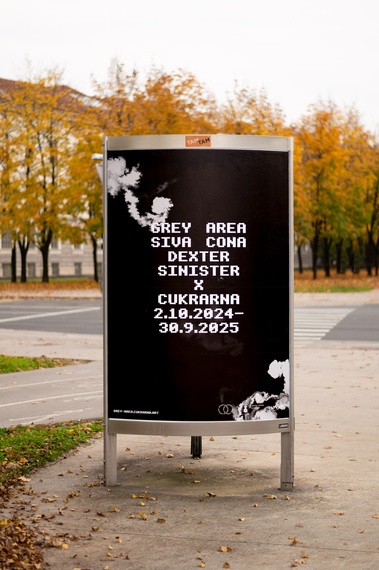 Poster for Dexter Sinister: “KCALB YKSIHW” as part of the project “Grey Area” at Cukrarna Gallery (MGML/SLO), October 2024.